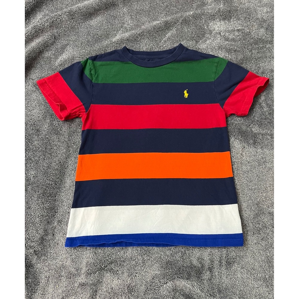 Polo Ralph Lauren Kids Striped T-Shirt Multi Color Yellow Pony Size S 8 Preppy